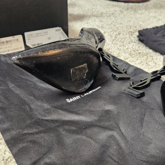 Yves Saint Laurent Crocodile Logo Black Heels 36 - Picture 5 of 16